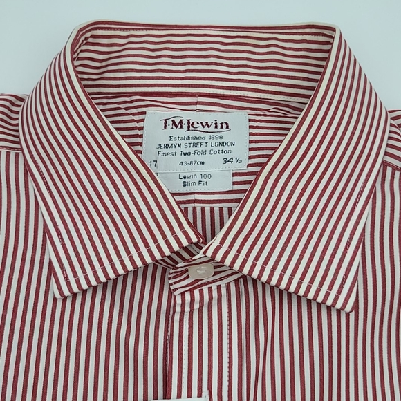Men's T.M Lewin Striped Red Dress Shirt (17/34.5) - Picture 7 of 12